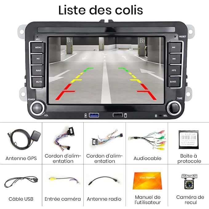 Autoradio 2 DIN - Podofo - 7 pouces - Android - Bluetooth - Navigation GPS - 32G