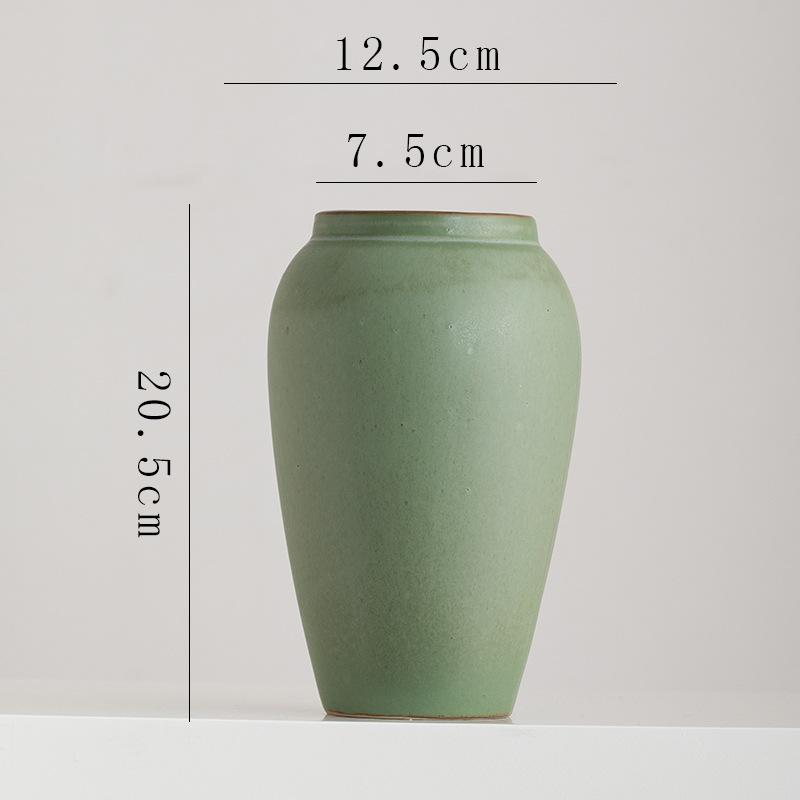 Nordic Ceramic Minimalist Retro Green Vase Ornaments, Home Dining Table, Living Room Decorationss Accessories, Floral Organ, 1Pc