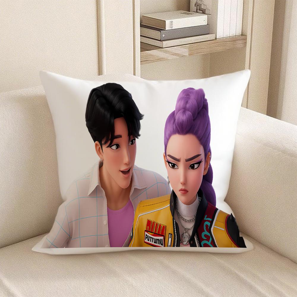 KPop Demon Hunters Super cute cartoon girl on pillowcase: diverse expressions and shapes, fashionable home decoration
