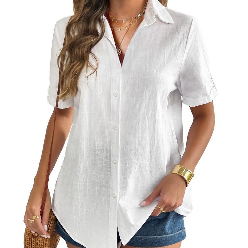 

Женская рубашка-кардиган с короткими рукавами из хлопка и льна XXL белый