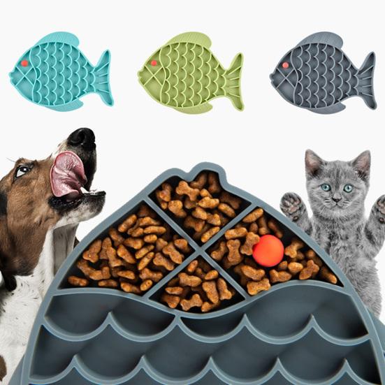 

Pet Dog Cat-Slow Feeder Fish Shape Food Bowl Anti Choking Feeding Dish Plate синий