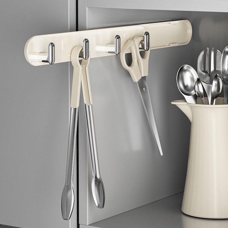 Telescopic kitchen and bathroom hook for versatile and no-mess storage in narrow spaces, with expandable and retractable hooks