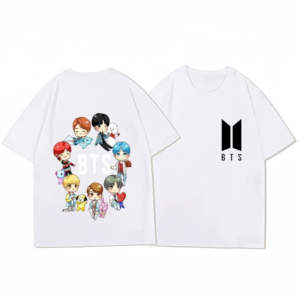 Y2K BTS BT21 Print Family Matching T Shirt Cute Cartoon Couple Tshirt Casual Soft Short Sleeve Tops for Adult Kids Holiday Outfi