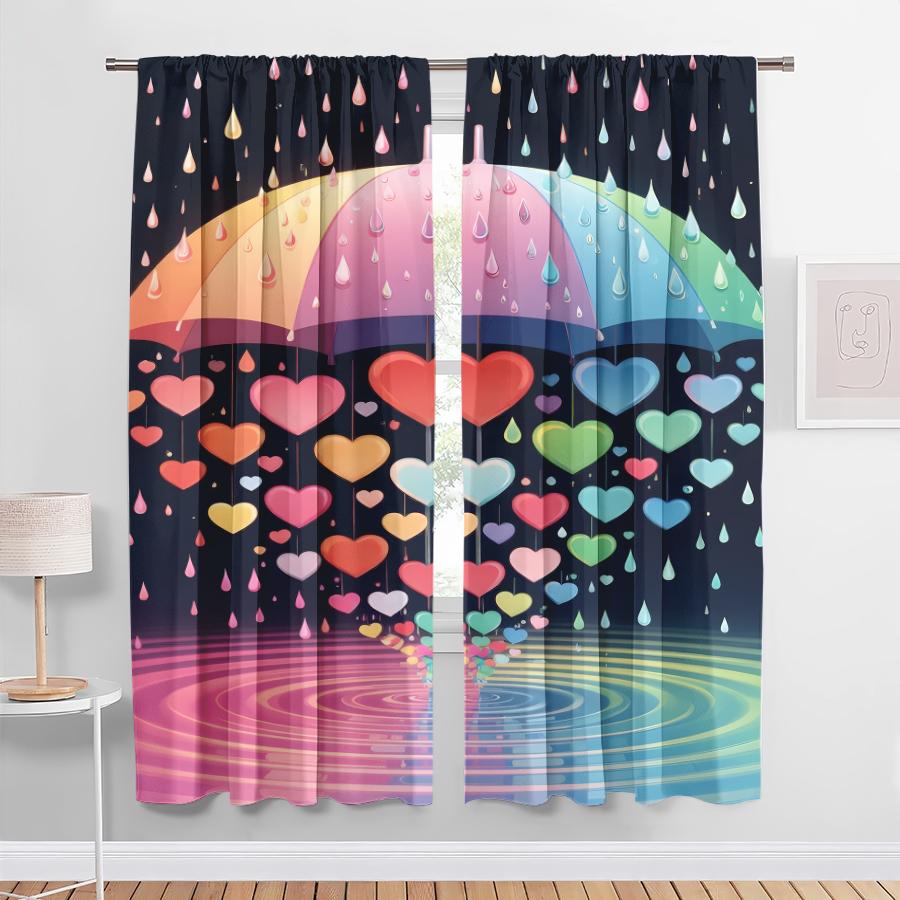 2PCS Rainbow Love Rain Curtain Curtains   Dreamy Sweet Wind   Living Room and Bedroom   Drawbar Pocket Decoration