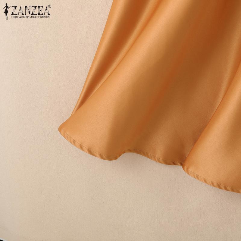 ZANZEA Damska swobodna, letnia sukienka z okrągłym dekoltem i krótkim rękawem