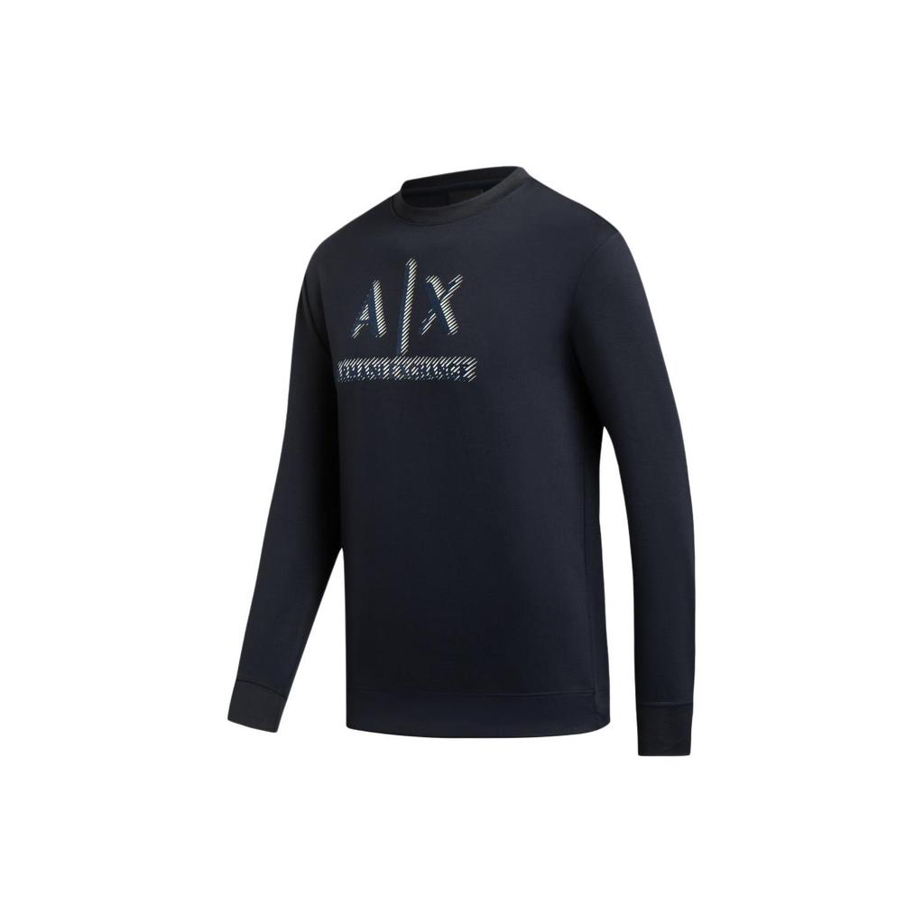 Armani Exchange SS24 Letter Print Crew Neck Casual Sweatshirt Men sweatshirt Navy-Blue 3DZMSA-Z9N1Z-1583