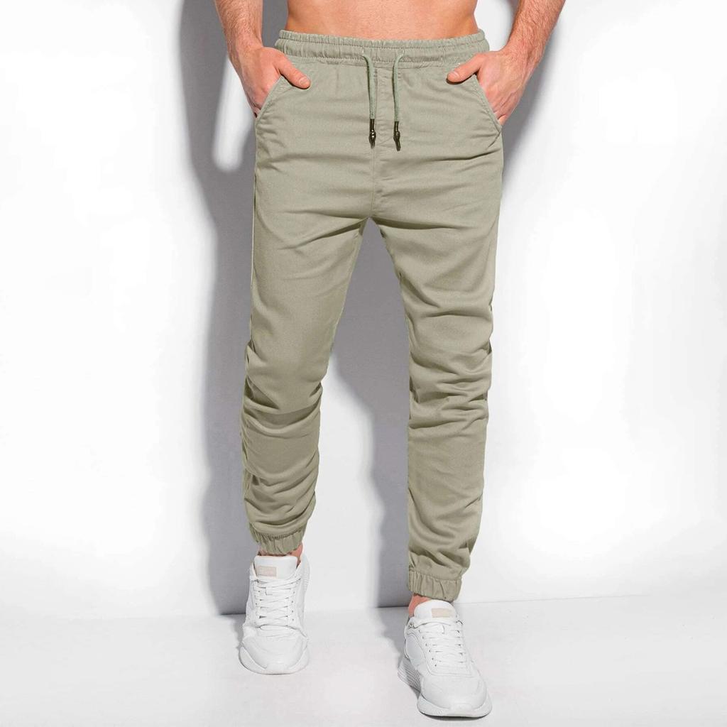 Men's Classic Outdoor Loose Casual Multi-pocket Work Pants, Youth Elastic Waist Drawstring Drawstring Leg Pants