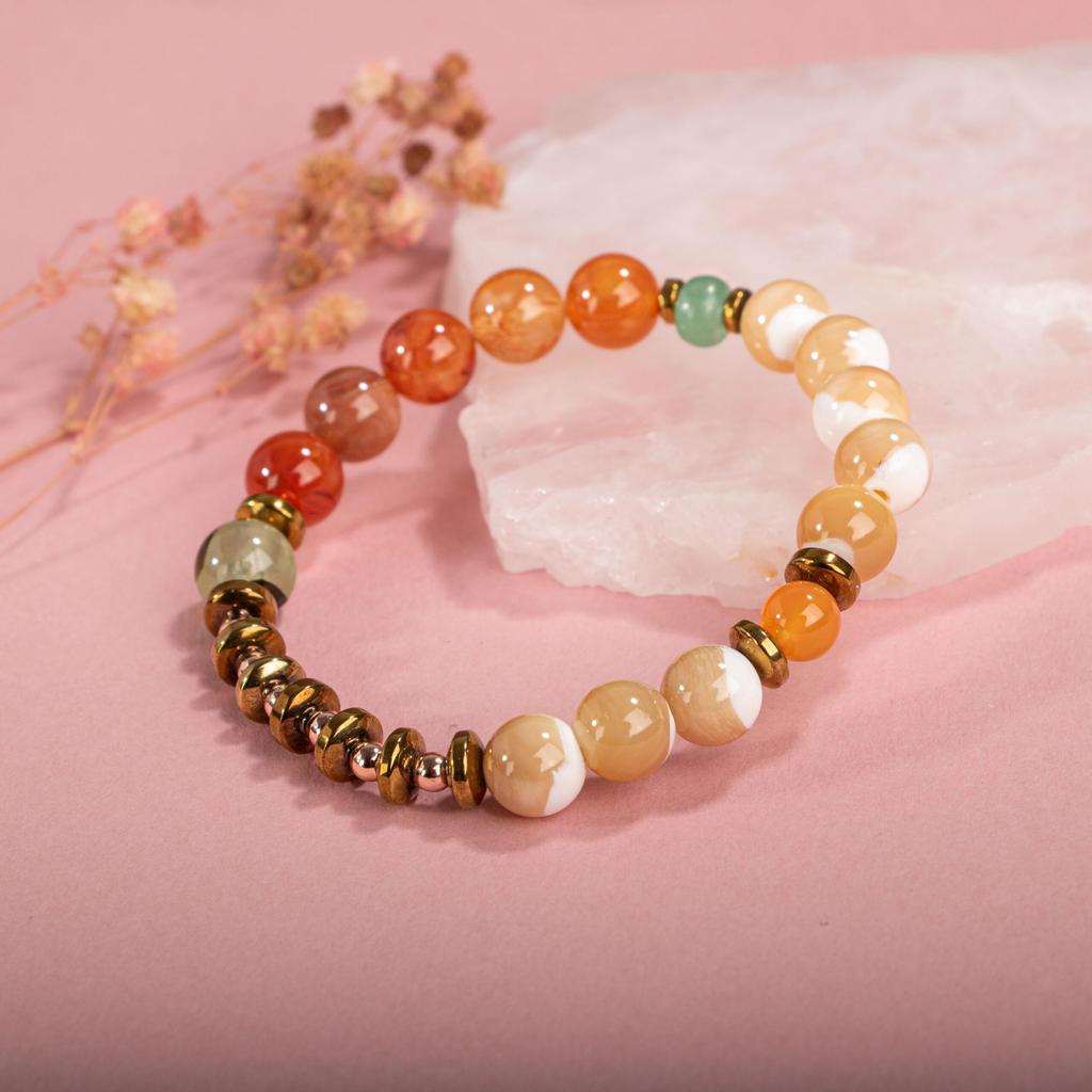 Karneol Agat Pomarańczowy Awenturyn Pehnit Bransoletka z masy perłowej i hematytu z kamienia naturalnego