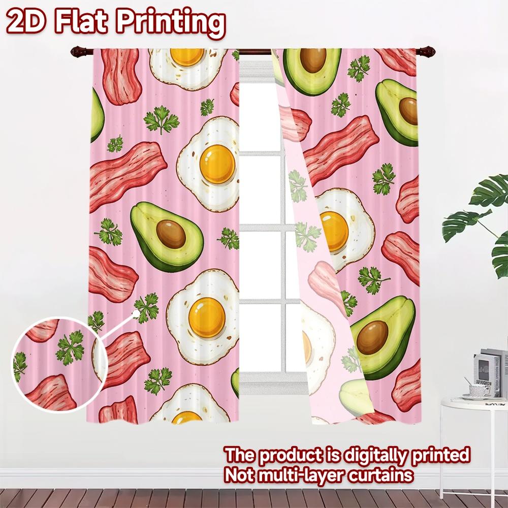 2D FLAT PRINTING 2pcs Curta (Without Rod) Bacon Egg Avocado Delight Modern Curta&Window Treatment Prints Light Filtering