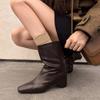Autumn and Winter New Straight Martin Boots French Retro Square Head High-heeled Leather Short Boots Versatile Temperament Black Thin Boots