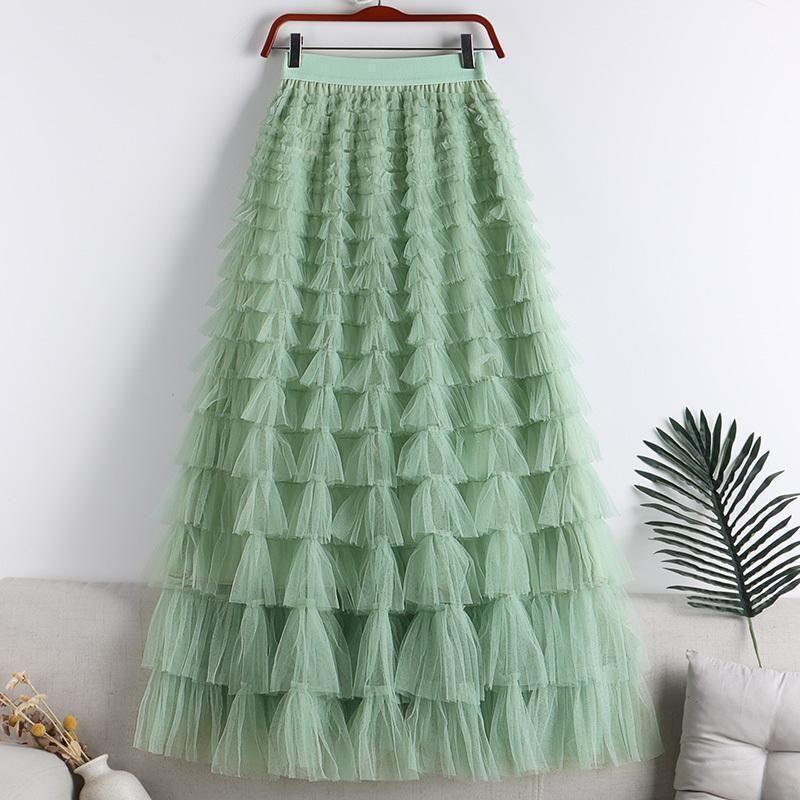 

Solid Color Elastic Waist Loose Skirt Solid Elastic Waist Loose Skirt for Women Pea green L [Length 95cm]]