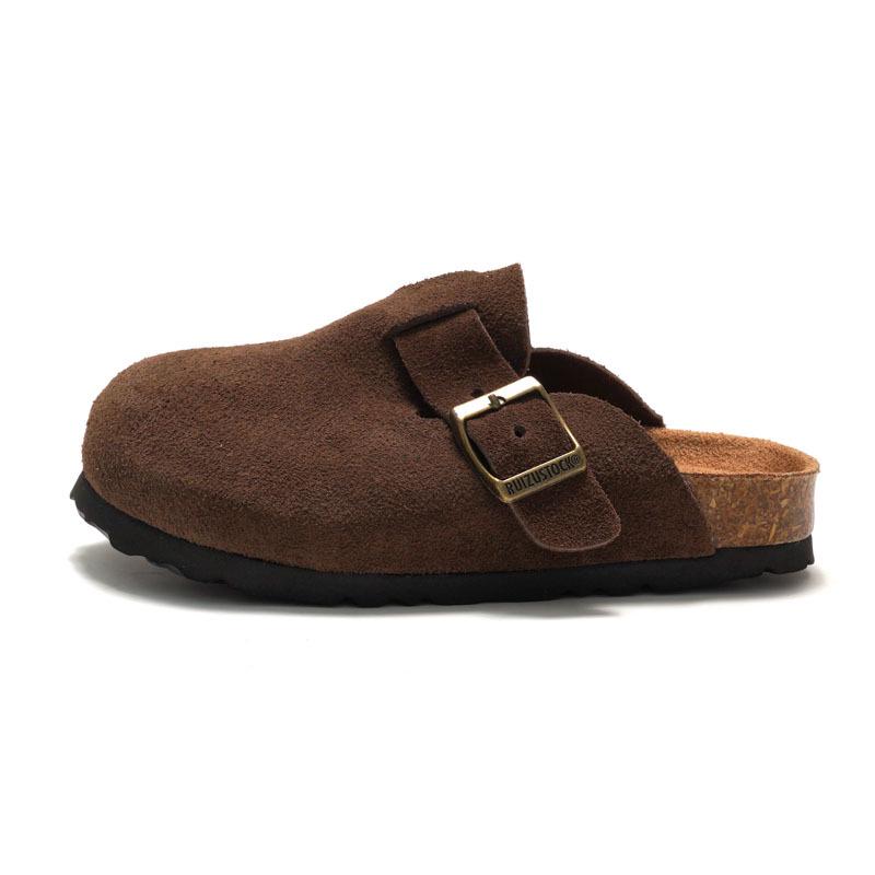 RUIZUSTOCK Kids' Cork Slippers: Soft Autumn/Winter Beach Shoes, Closed-Toe Matte Leather for Boys & Girls