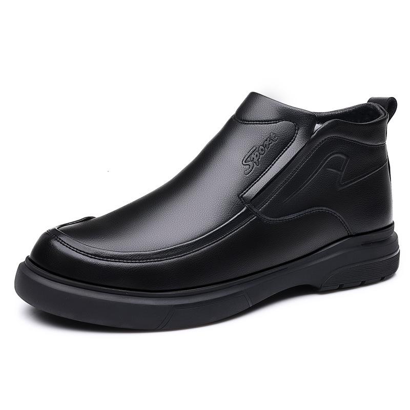 Pánské boty z pravé kůže s vlněnou kožešinou Zimní Pánské kotníkové boty Business Casual Muž Sněhule Pracovní obuv