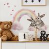 Watercolor Rainbow Couple Bunnies Wall Sticker Romantic Whimsical Self-Adhesive Removable Decor for Bedroom Living Room Home Background