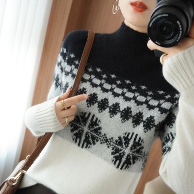 Half Turtleneck Color-blocking Sweater for Women In Autumn and Winter Updated Slim Age-reducing Cashmere Sweater Trendyable and Versatile Base Sweater