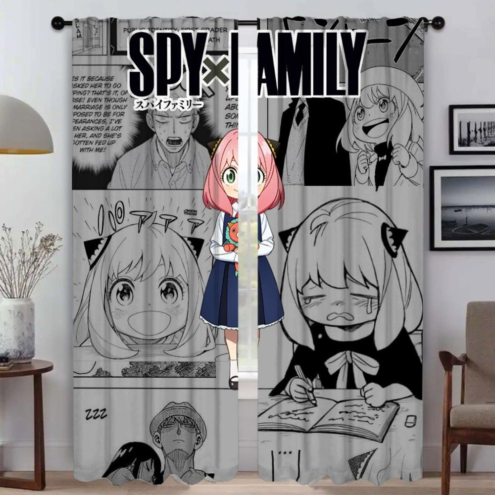 Elegant Room Curtains for Living Room Spy X Family Shades Tulle for Bedroom Partition Home Interior Curtains 2 Pieces Curtain