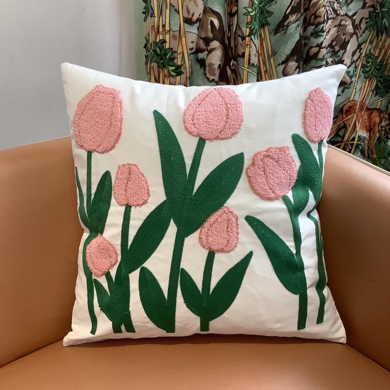 Kissenbezug mit Chenille-Stickerei: Sofa im pastoralen Heimstil, Dekokissen und Lendenstütze