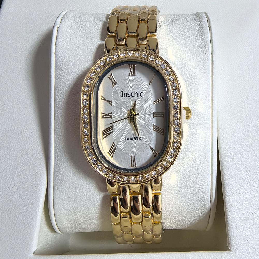

Metallic Roman Numerals Fashion Luxury Ladies Quartz Watch For Christmas Halloween Holiday Gifts біле золото кольору