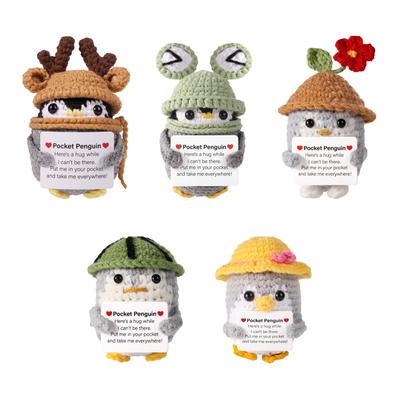 Knitted Positive Penguin Positive Energy Penguin Doll With Encouragement Card Wearing Hat Doll For Friends Encouragement