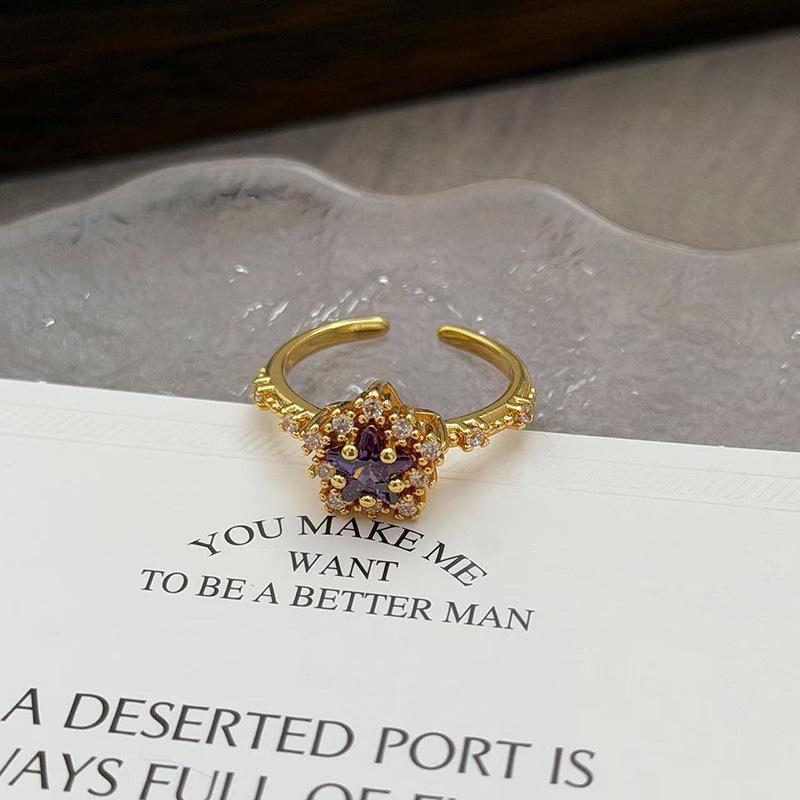 Medieval Vintage French Colored Treasure Zircon Light Luxury High-End Open Ring Niche Design Ring Woman