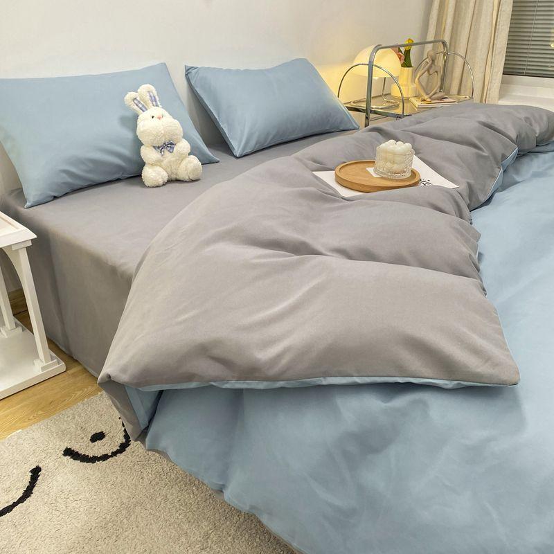 Korean Solid Purple Bedding Set Soft Flat Sheet Duvet Cover Pillowcase Polyester Bed Linen Twin Queen Full Size Quilt Cover Set