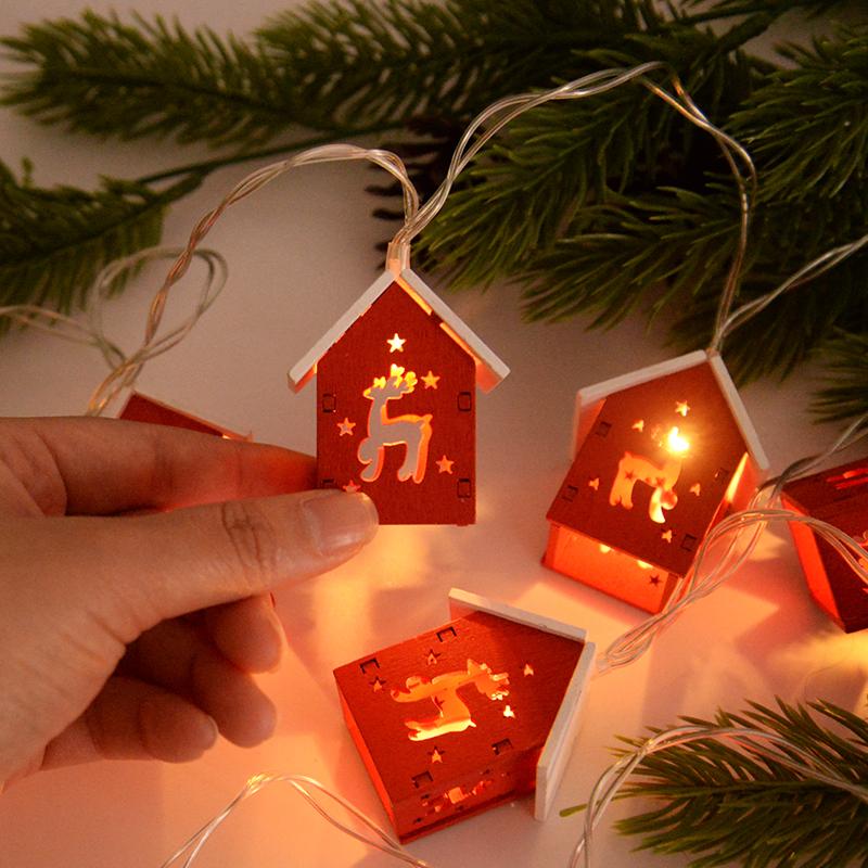 Casa di legno di Natale LED String Light Albero di Natale Ornamento appeso Decorazione natalizia per la casa Bambini Regalo di Capodanno Navidad