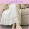 White Lace High Waist A Line Long Skirt For Casual Travel And Date Night