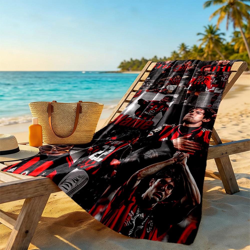 Ac Milan Personalized Text Beach Towel Super Soft & Absorbent Ideal for Travel Outdoor Swim Pool Yoga Surf Camping Hiking Gym Gift Holiday