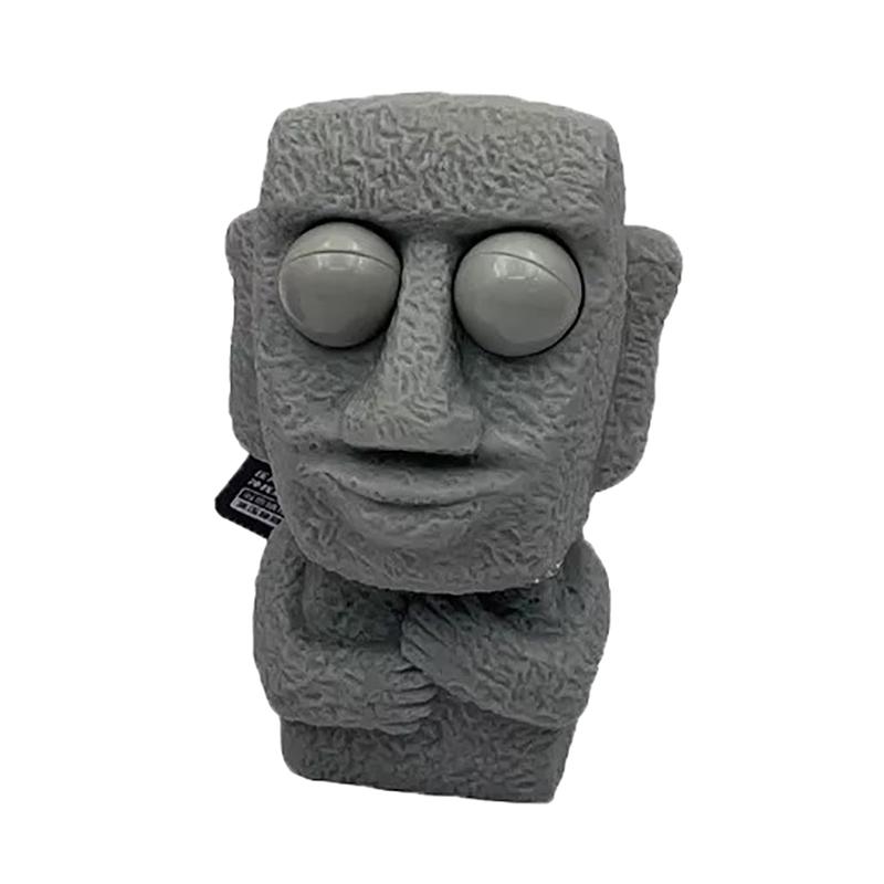Stone Man Releases Stress Toy Slowly Rebounds Soft Moai Statue Squeeze Eyes Interested Expression Relaxes Stress Children'S Gift