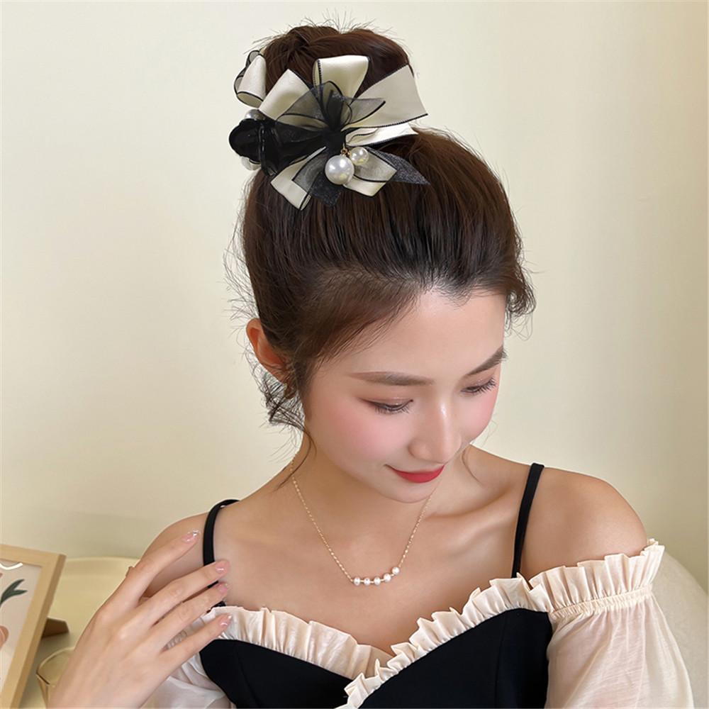 Pearl Hairpins Fashion Lace Bow for Women Korean Elegant Shark Clip Back Head Hair Clip Girls Accessories Jewelry Gifts