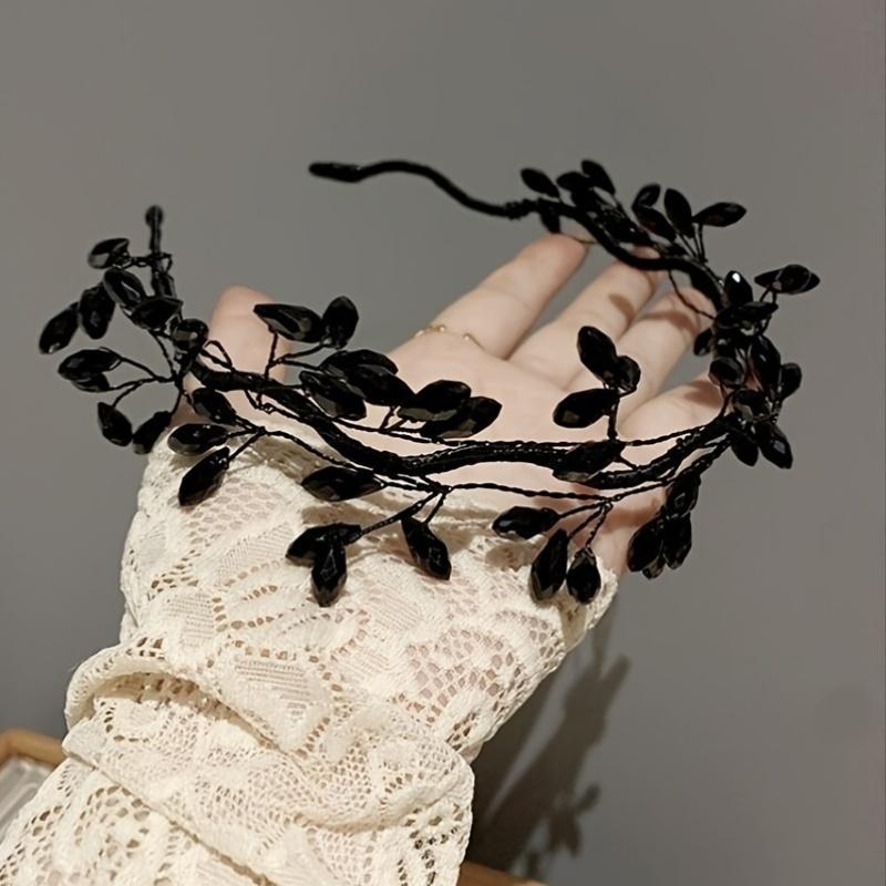 Handmade Black Crystal Branch Headband Female Fashion Elegant Mori Style Super Temperament Headband High-End Hair Clip