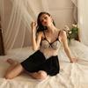 Sexy Deep V Lace Satin See-through Suspender Skirt Nightdress Women's Loungewear