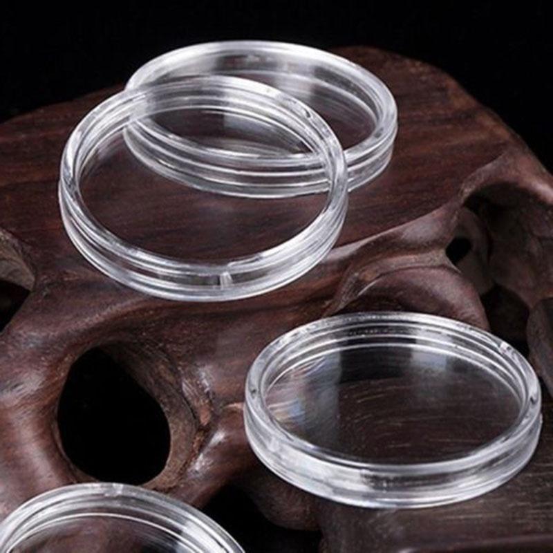 100Pcs Clear Round Capsule Plastic Coin Holder Container Storage Case  For 19mm Applied
