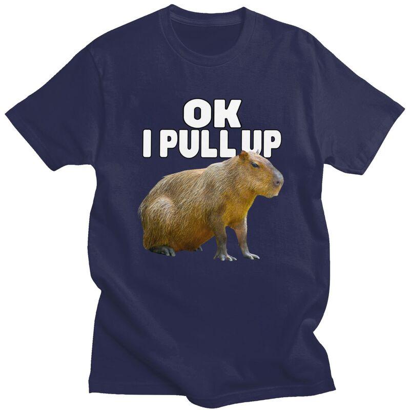 Custom Cool Ok I Pull Up Capybara T Shirt Men Short Sleeve Pure Cotton Tshirt Casual Tee Tops Fashion Tshirts