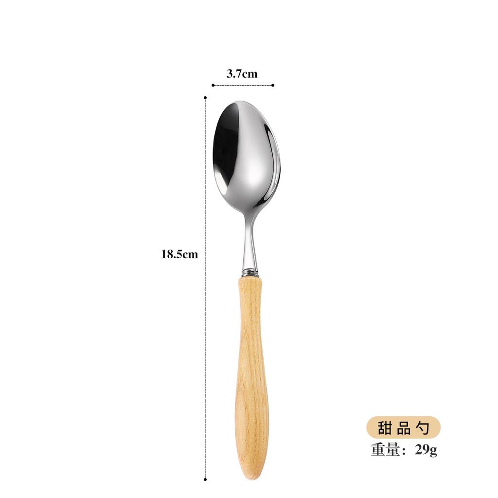 304 Stainless Steel Ash Wooden Handle Western Food Steak Knife Fork Spoon Retro Stainless Steel Tableware Four-piece Set