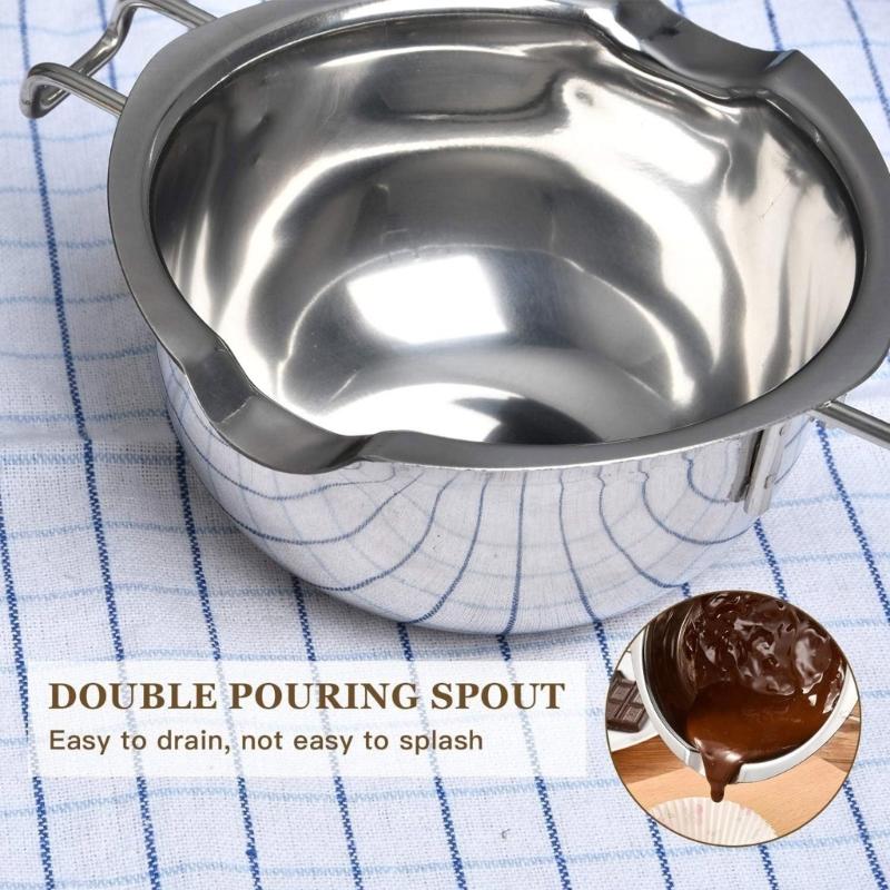 304 Stainless Steel Melting Pots 480ml Double Spout Nonslip Handle For Chocolate Caramels Butter Kitchen Tool