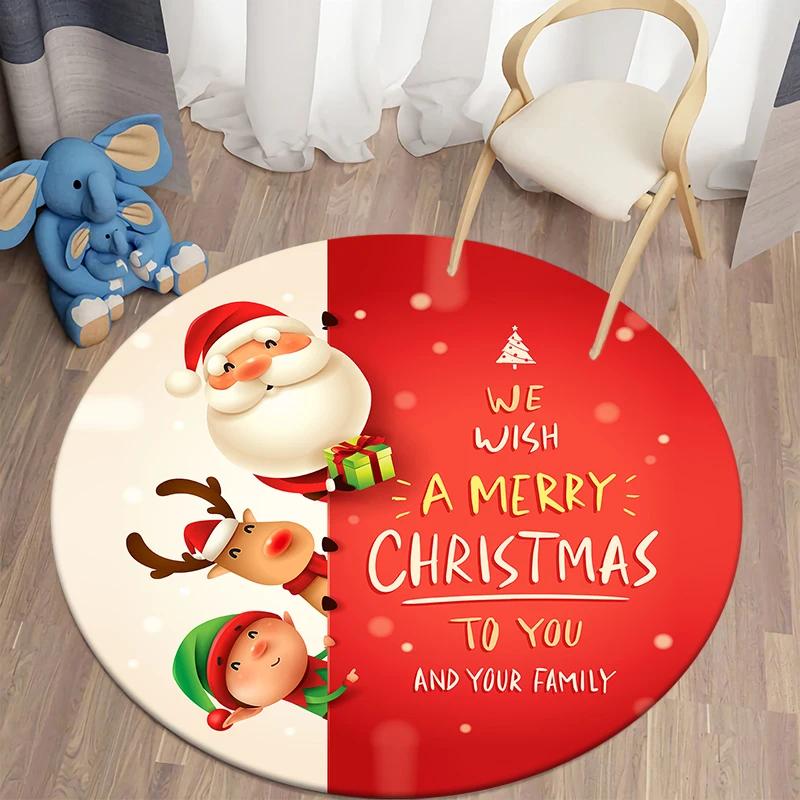

Рождественское украшение Кавайный круглый ковер с принтом домашняя спальня детская гостиная напольный коврик противоскользящий 40x40cm
