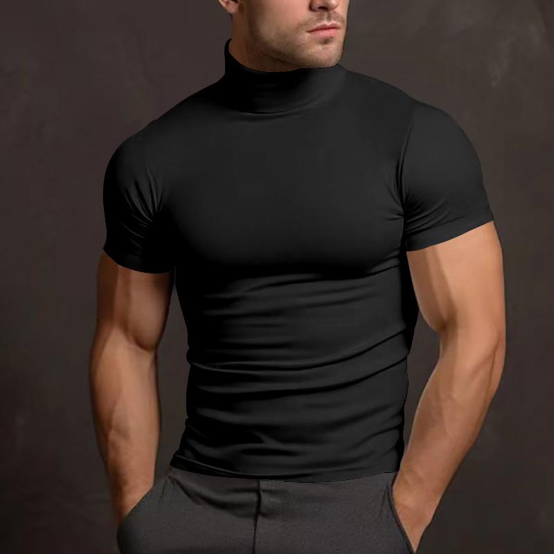 

2026 Summer Men s Solid Color Short-Sleeve High-Neck T-Shirt S
