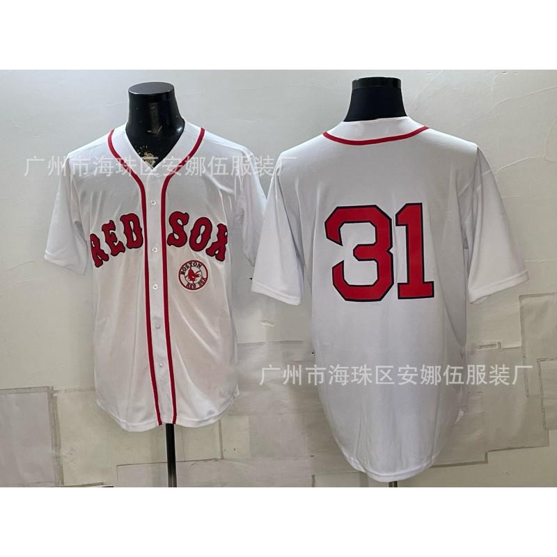 Maglietta da Baseball Unisex Ricamata Boston Red Sox Abbigliamento Sportivo Miscela di Cotone Traspirante Abbigliamento per tifosi