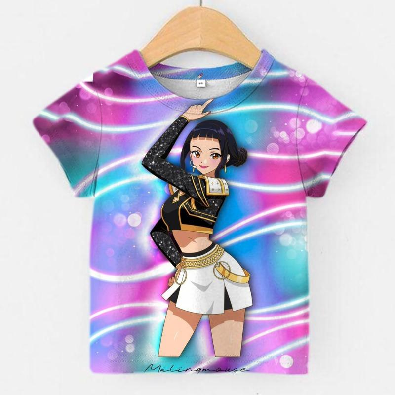 

Корейский новый фильм KPop демон Охотница девушка футболка, модная 3D детская с коротким рукавом, детская одежда топы 110