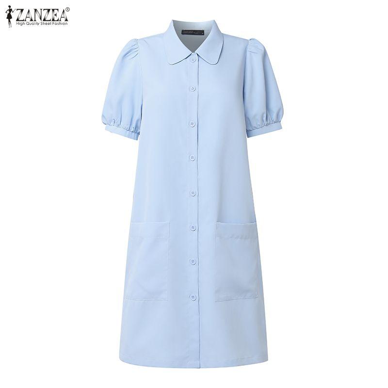 ZANZEA Women Casual Turn Down Collar Summer Short Sleeve Dress