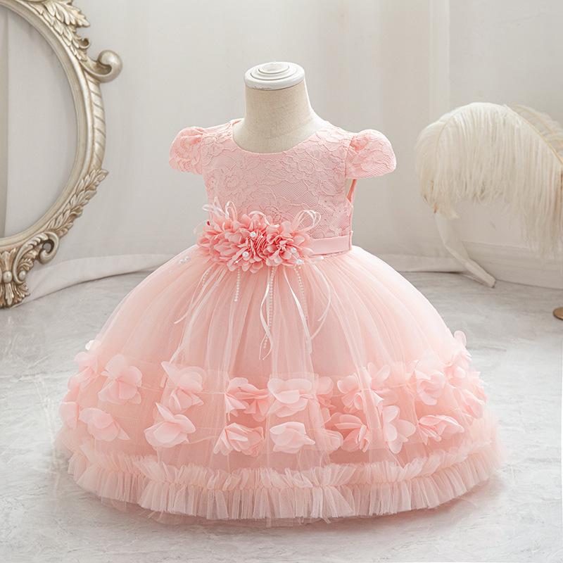 2024 High-Quality Girls' Princess Birthday and Evening Gown with Flowers