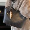 High-value Fashionable Large-capacity Bag Women's New Autumn Retro Commuter Shoulder Underarm Bag Soft Leather Tote Bag
