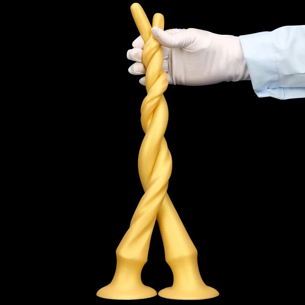 Golden Silicone Soft Extra Long Anal Plug Anal Expansion Masturbator Adult Sex Toy Fisting Plug Tail Slave BDSM