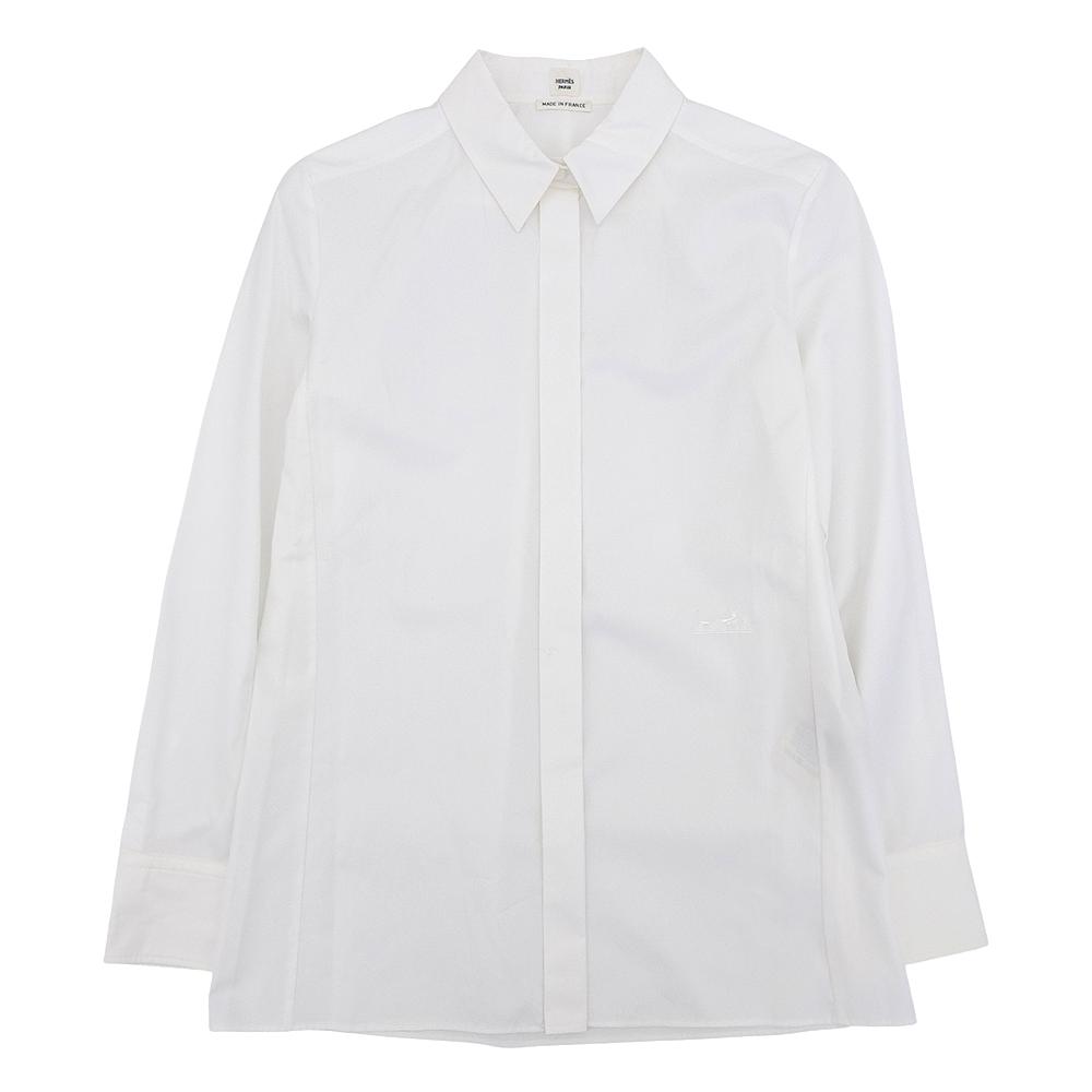 Hermes Ausgezeichneter Zustand Caleche besticktes reguläres Hemd, Damen, weiß, Größe 34, 3H0627DV, 2023AW Oberteile 34 weißGebraucht