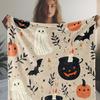 Vintage Halloween Theme Flannel Throw Blanket - Cozy Soft Digital Print Ghost and Bat Decorative Blanket for Sofa, Bed, Car