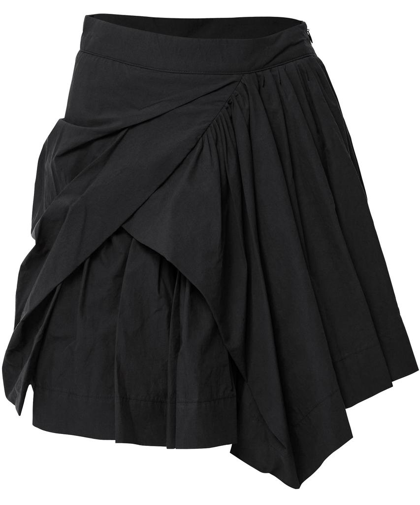 Peulleeoeob Asymmetrical Draped Layered Skirt (Fl-252_Black)