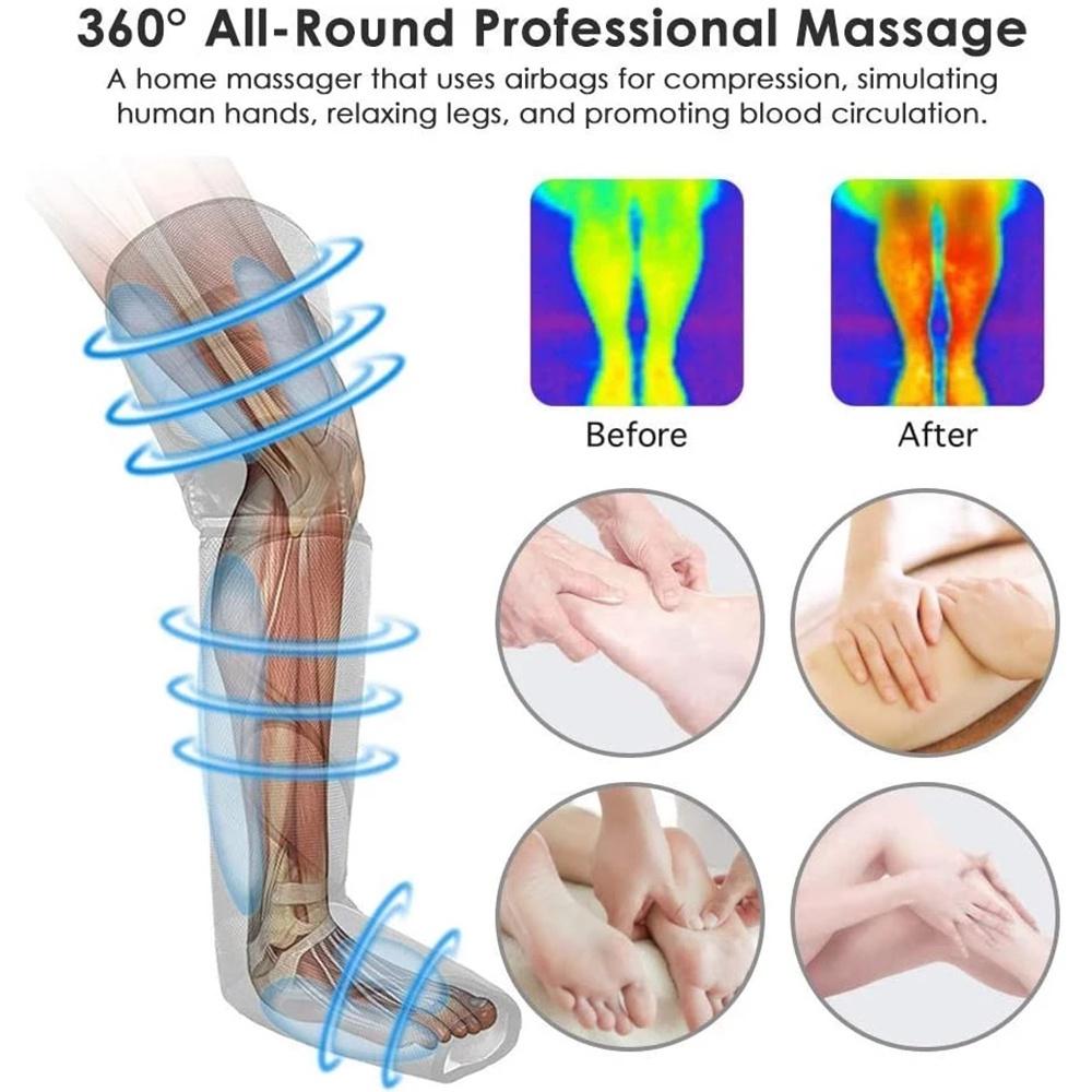 3 Intensities 3 Modes Leg Air Compression Massager Heated for Foot and Calf Thigh Circulation with Handheld Controller New