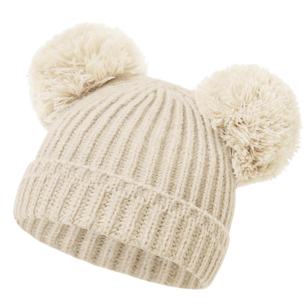 0-1 Years Old Baby Hat Autumn Winter Cute Warm Knitted Hats Solid Colour Casual Large Fur Ball Design Newborn Boys Girls Caps