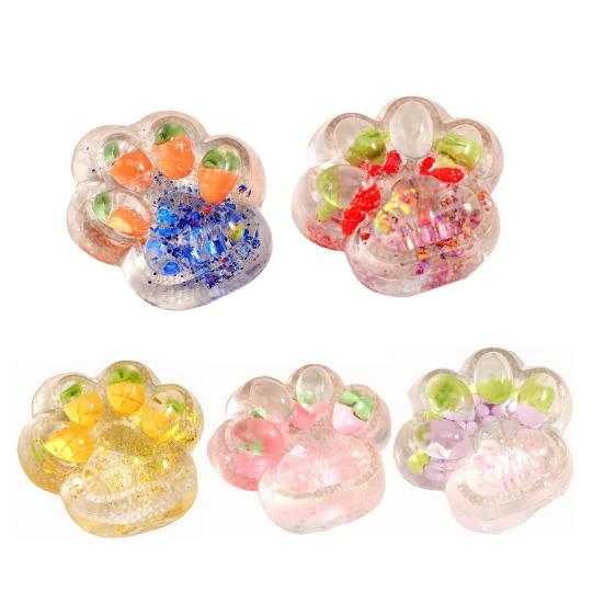 1/5Pcs Giant Cat Paw Squeeze Toy Stress Relief Clear Glitter Fruit Kitten Paw Sensory Toy Soft Stress Ball Animal Claw Pinch Fidget Toy